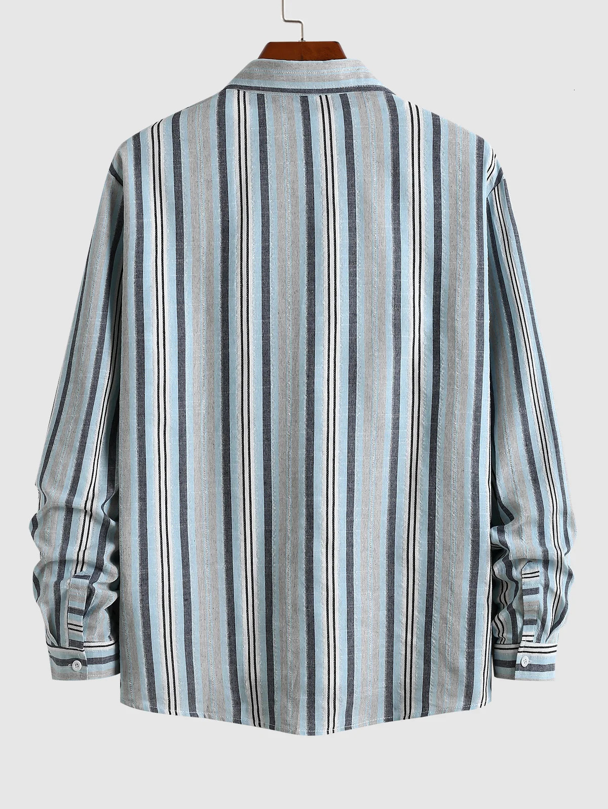 Mens striped pattern long sleeved button up front shirt 241206