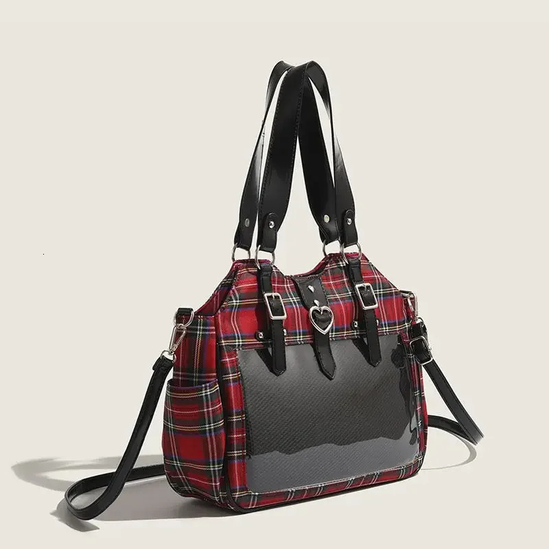 Ita bag retro red checkered shoulder bag womens fashionable and elegant transparent cross body bag canvas casual display handbag 241205