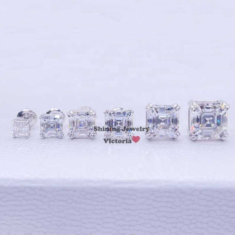 Screw Back Sterling Silver 925 GRA Certidicate VVS D Color Asscher Cut Moissanite Earrings