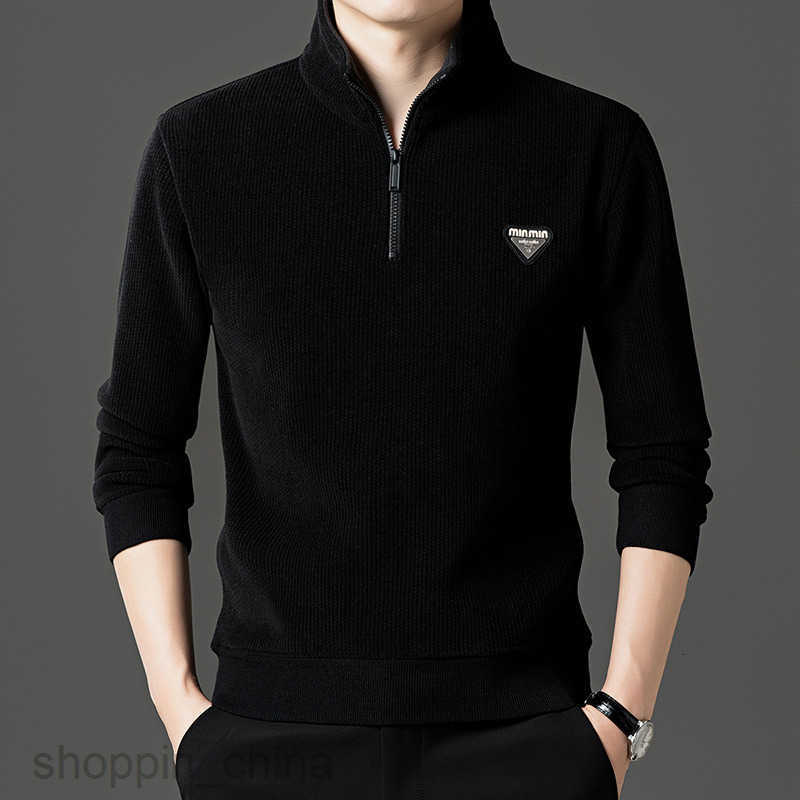 Men's Sweaters Thick semi high neck zipper knitted sweater with added velvet men autumn and winter fashion high-quality warm base sweater