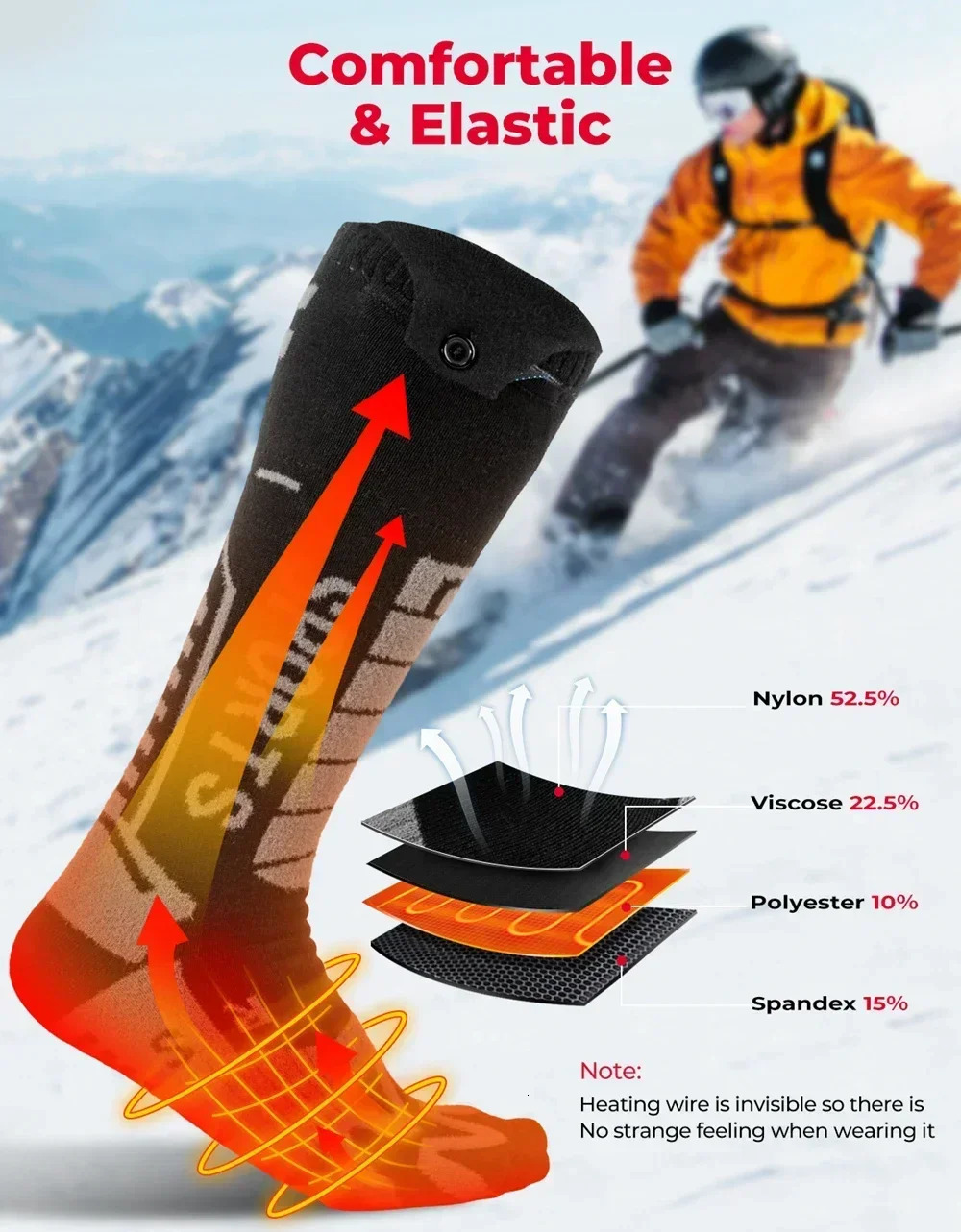 KEMIMOTO socks application controls rechargeable battery inventory thickens winter cotton socks foot heaters for skiing hunting motorcycles 241206