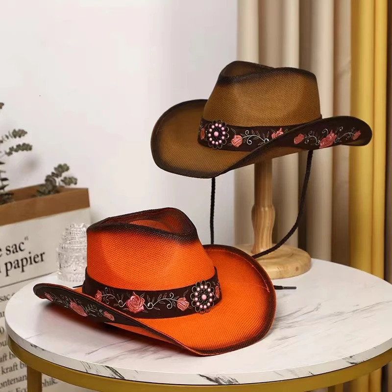 Blue Lake Western Cowboy Straw Hat 2024 Spring/Summer Outdoor Sun Hat Mens and Womens Cowboy Straw Hats 241206