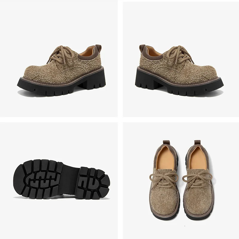 Beautoday Derby Shoes Split Leather Lace Velvet Big Toe Thick Sole Sewing Womens Retro Denim Handmade 21996 241206