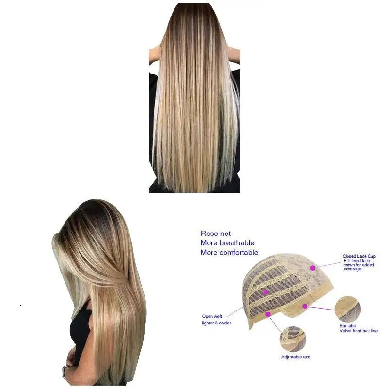 72cm womens long straight wig with hair net blonde synthetic wig suitable for daily wear 241205