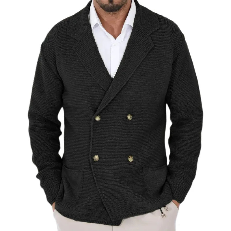 European and American fashion plus size mens autumn winter slim fit lapel doublelayer knitted cardigan 241206
