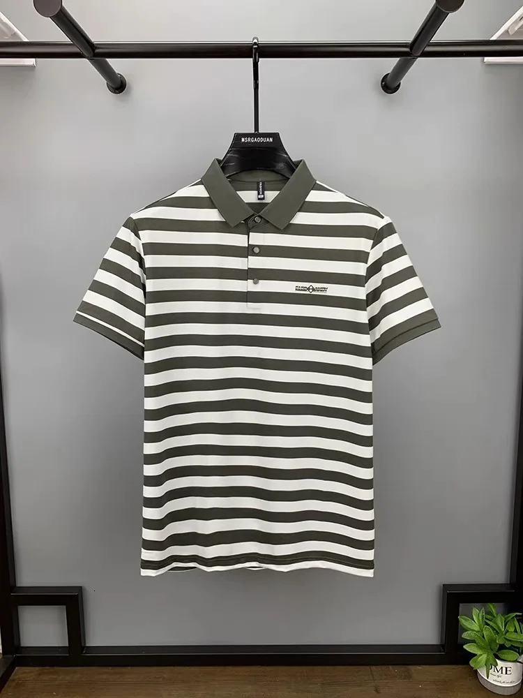 High end short sleeved mens polo shirt summer fashion striped exquisite button ice silk T-shirt 241206