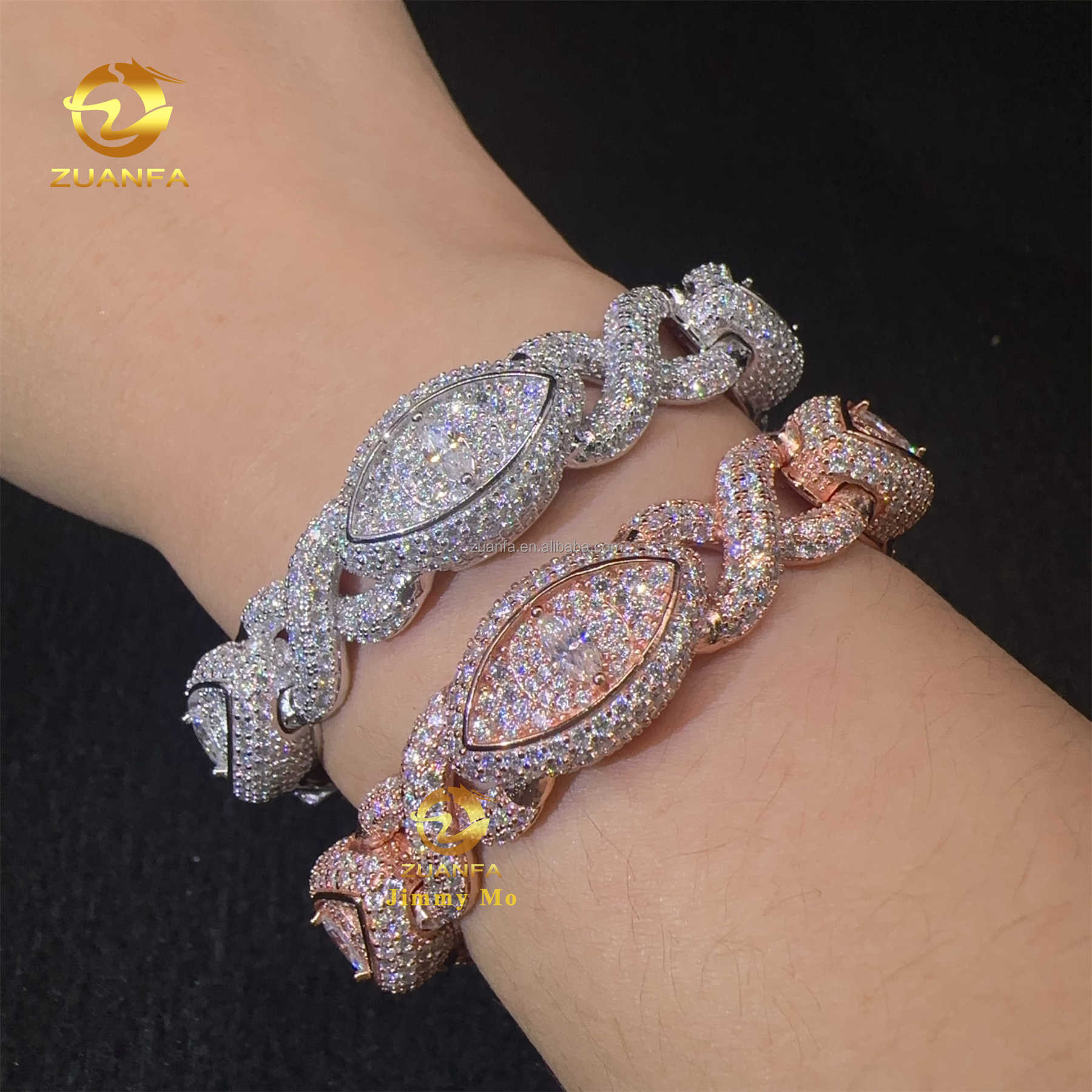 Unique Design 13mm Silver Rose Gold Plated Hip hop Jewelry Iced out Men Moissanite Diamond Evil Eyes Infinity Cuban Bracelet