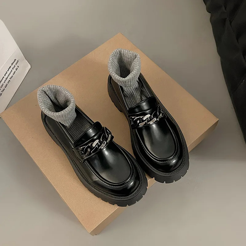 2024Womens Loafers Spring British Style Slip On Platform Mary Jane Shoes Woman Japanese Jk Uniform Lolita Shoe 241206