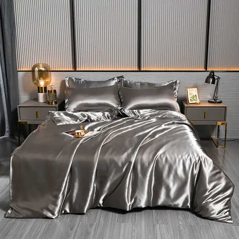 Luxury 100% Silk Bedding Set with Duvet Cover Set Double King Queen Size Bedding Cover Kit 4pcs Bed Cover Bed Linen Sets C2510122