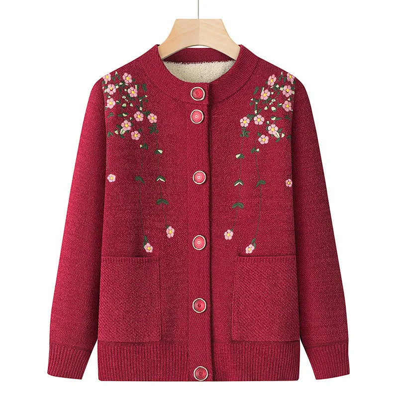 Womens Clothes Long Sleeve Winter Outerwear Middle Aged XL6XL Oversized Cardigan Sweater Women Floral Print Top 241203