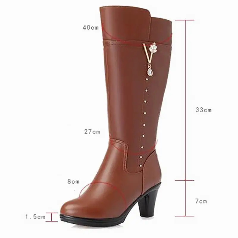 GKTINOO Winter Knee High Boots Warm Wool Leather Shoes Heels Soft Anti slip Womens 241206
