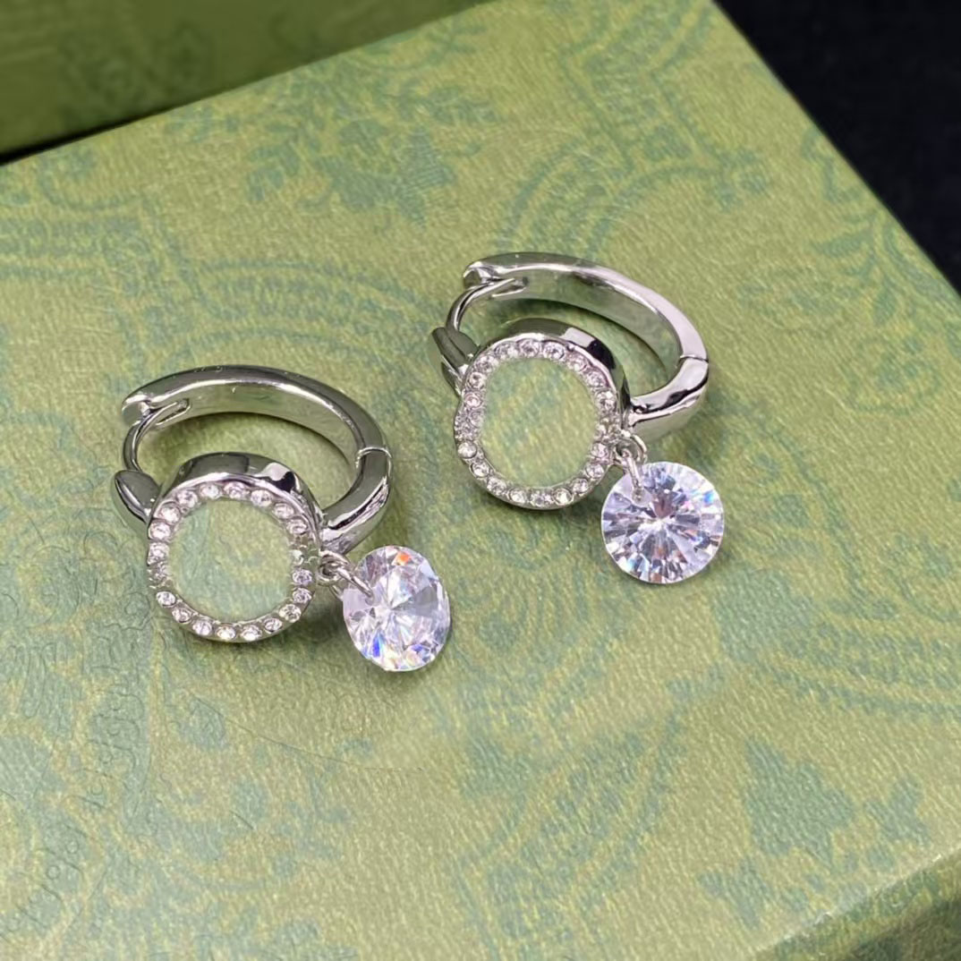 Luxury designer Silver Charm earrings Diamond Alphabet Crystal pendant earrings for women's parties wedding anniversary birthday gift jewelry