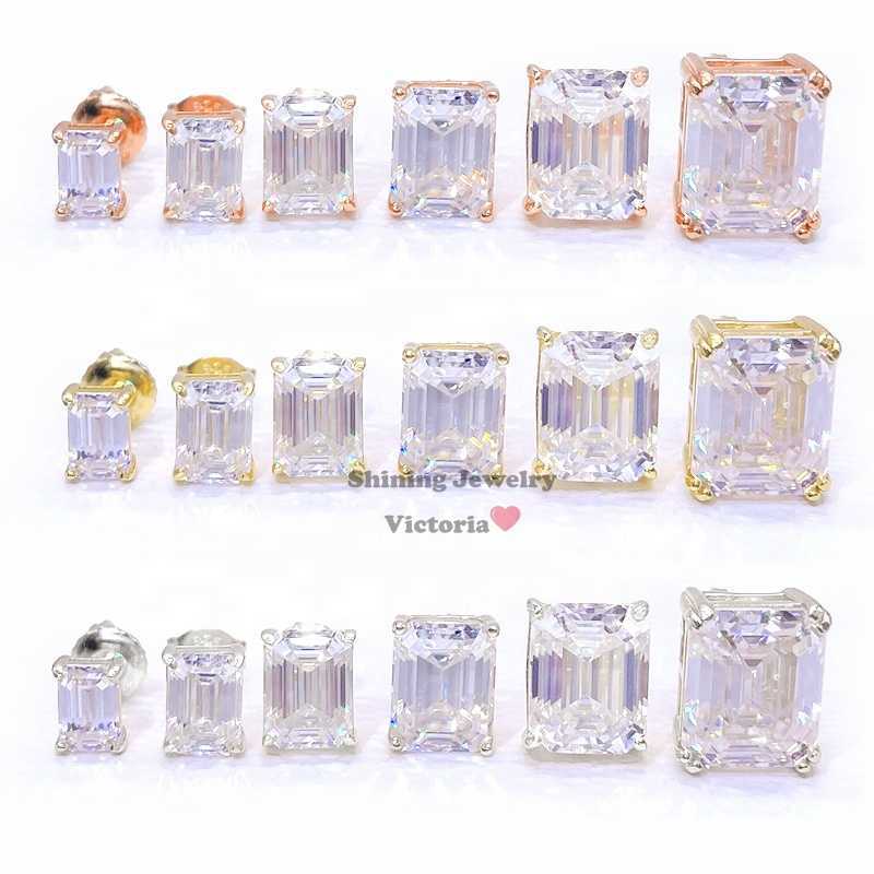 925 sterling silver screw back GRA certificated emerald cut studs moissanite earrings