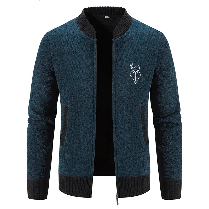 Mens cardigan wool sweater winter casual jacket highquality mens thick collar warm 241206