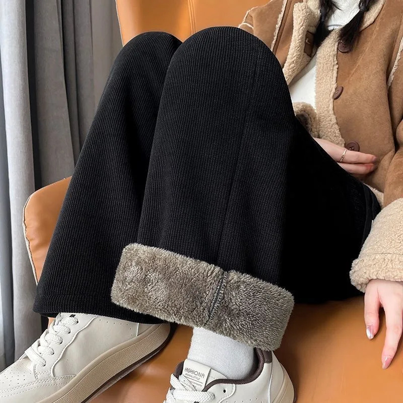 Thick winter womens pants velvet womens pants wide leg pants womens casual cashmere womens clothing 241202