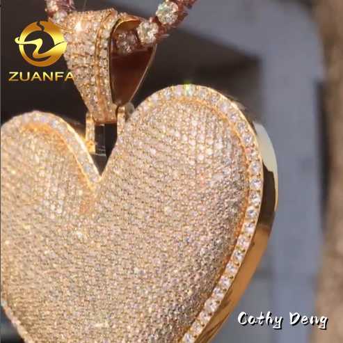18k Gold Plated Jewelry Hip hop Pendant 2.5 Full Moissanite Diamond Heart Iced out Pendant 925 silver Letter Necklace Pendant