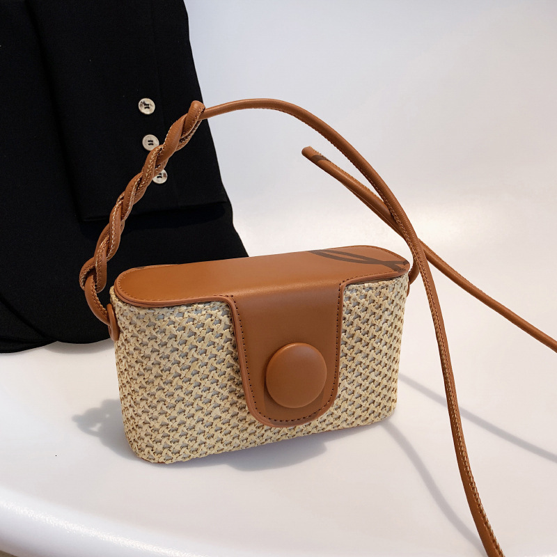 New Straw Woven Box Bag Fashionable Single Shoulder Crossbody Bag Simple And Stylish Designer Women's Handbag