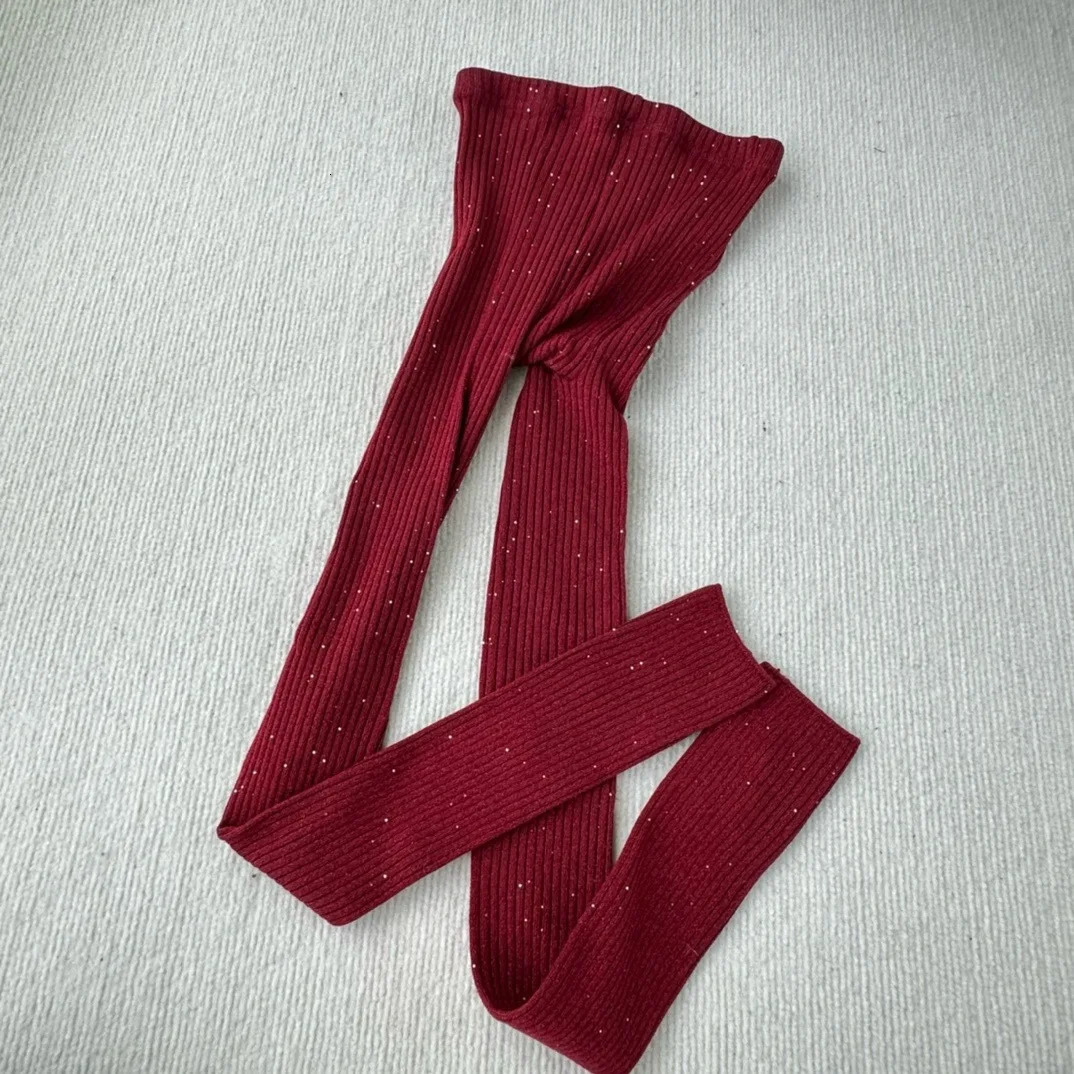 5 colors of womens autumn knitted long legs sparkling Bingbing small sequin long legs Ankora Burgundy pants solid leggings 241206