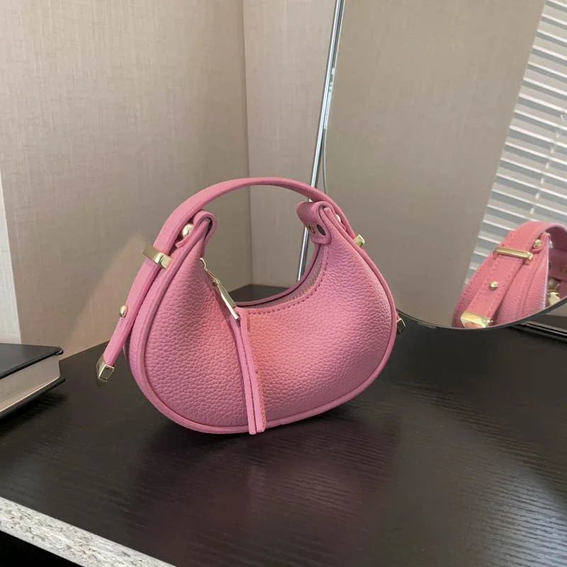 Summer Litchi Pattern Mini Moon Bag Fashionable and Cute Womens Handbag 241205