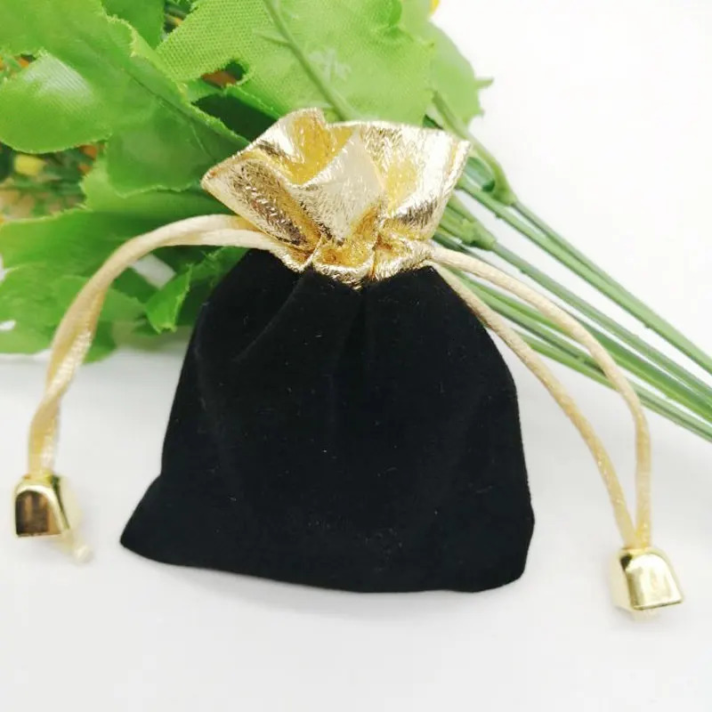 High quality 100 piece brushed velvet jewelry gift packaging bag and bag gold border gold bead display packaging gift bag 241206