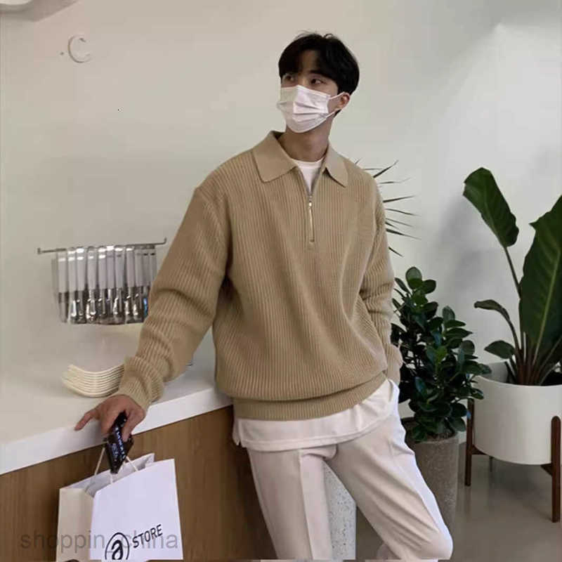 Men's Sweaters Korean Fashion Zipper Sweater Men Lapel Korean Fashion Casual Long Sleeve Solid Color Knitwear Top Coat Fashion