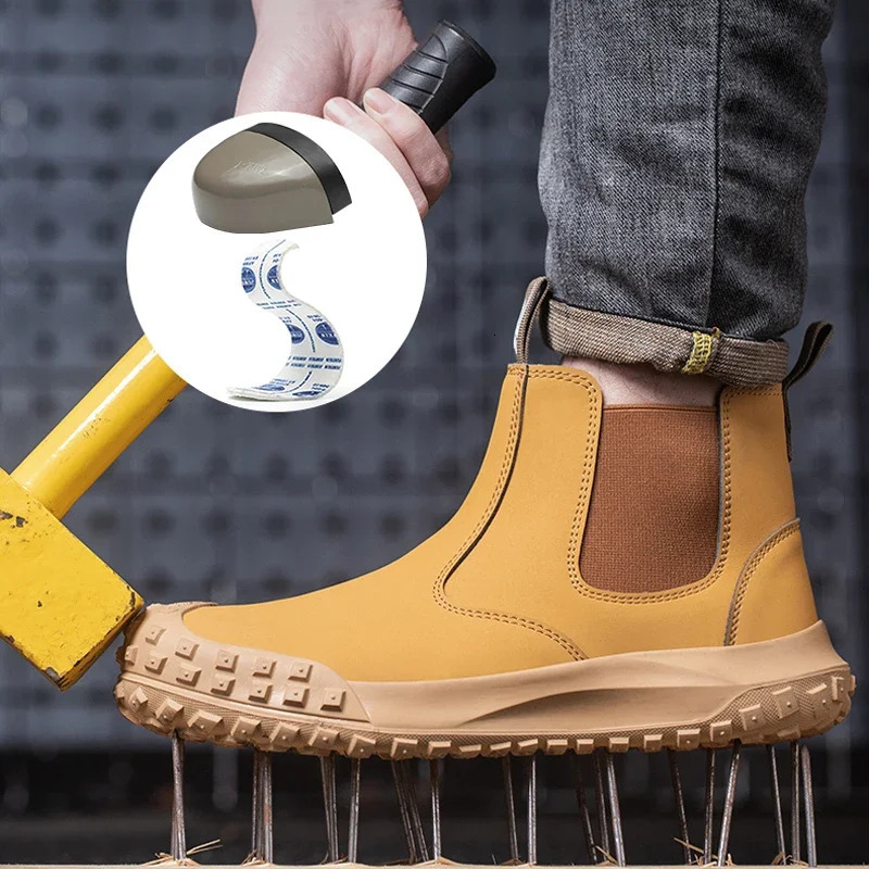 High quality mens work boots shock-absorbing perforated safety shoes Chelsea boots anti slip welded shoes 241206