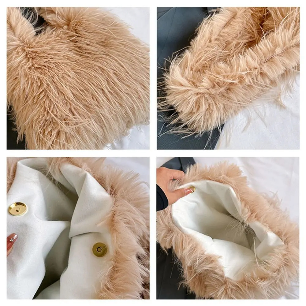 Fashion long tassel shoulder bag plush fur communication bag artificial fur large capacity womens underwear bag 241205