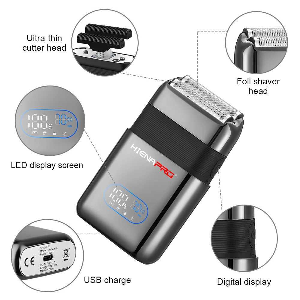 HIena New Electric Shaver with LED Display Screen Rechargeable Hair Beard Razor Bald Head Shaving for MenXJ241207