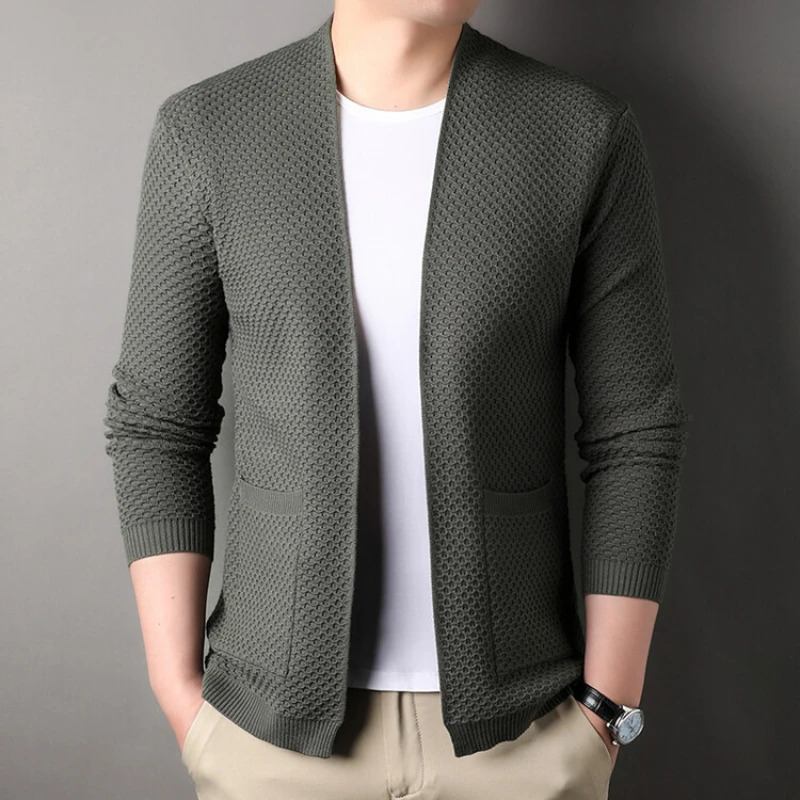Mens Classic Polo Pattern Cardigan Zipper Free Shawl Daily Work Business Thin Coat Texture Top 241206