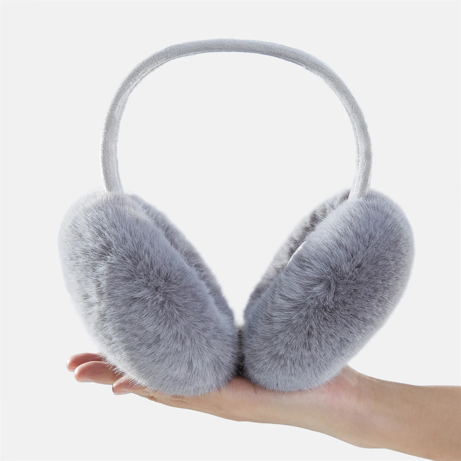 Anjj Foldable Grey Eartips Exquisite High Quality Soft Plush Warm Windproof Rabbit Fur Eartips 241205