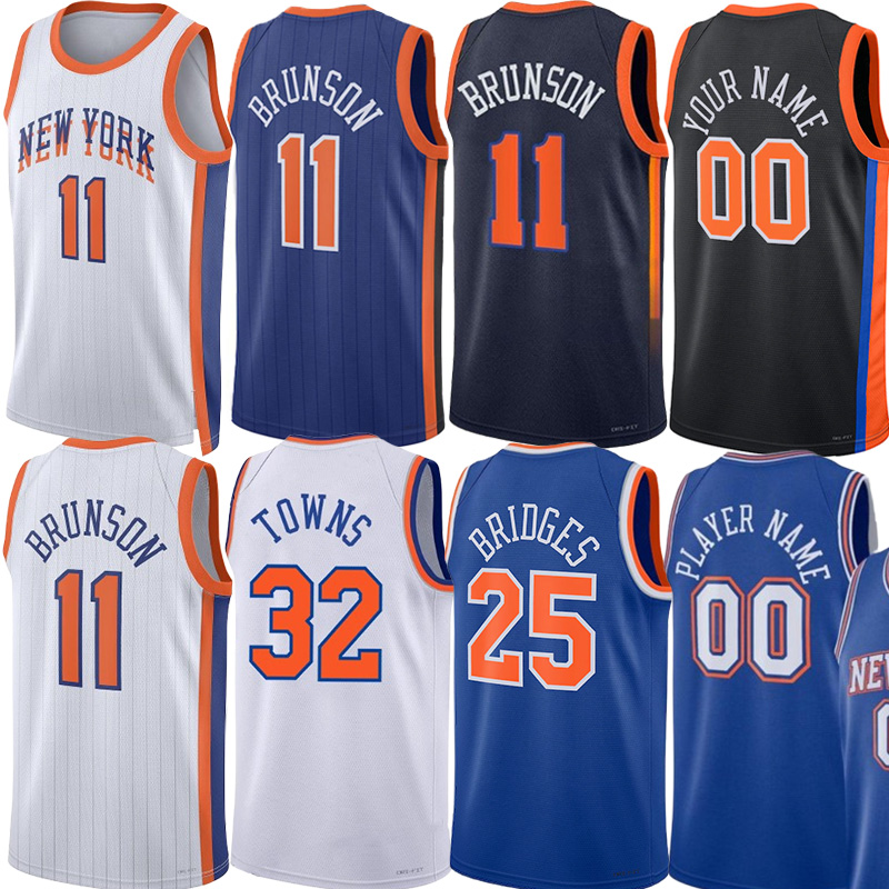 New Yorks Knick Jalen Brunson Basketball Jerseys Anthony Towns Mikal Bridges OG Anunoby Josh Hart Miles McBride Jericho Sims Robinson Custom City Jersey Men