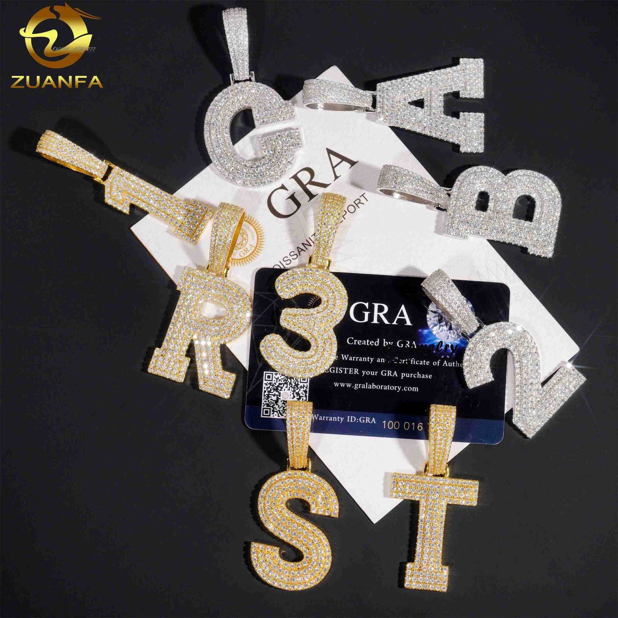 Custom High Quality Iced Out VVS Moissanite Diamond Silver 925 Initial Hip Hop Letter Pendant