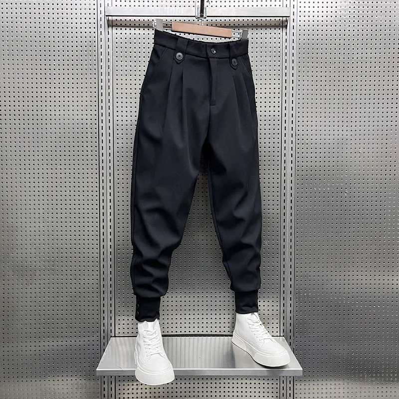 High Quality New Spring/Summer Fashion Brand Wrinkled Handsome High Waist Button Loose Casual Harlan Mens Pants T241207