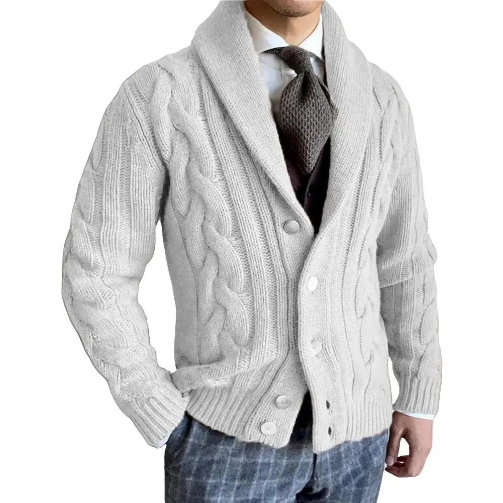 Mens sweater cardigan lapel long sleeved twisted texture button clre knitted jacket loose fit suitable for casual outerwear 241206