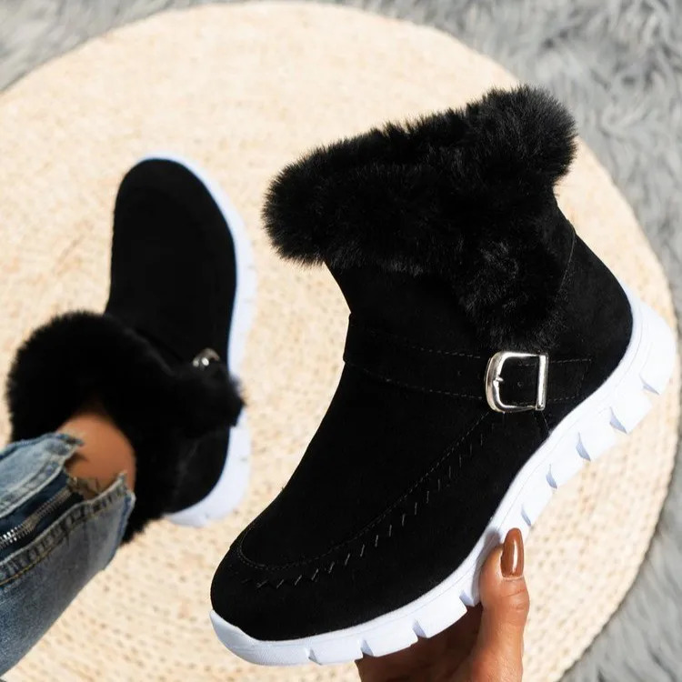 Winter Womens Fur Warm Chelsea Snow Boots Casual Shoes Short Fur Velvet Ankle Boots Flat Gladiator Sportswear Women Botas Mujer 241206