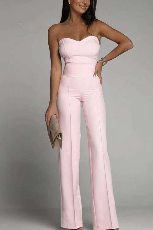 Spring summer women's European American sexy slim fit strapless straight leg jumpsuit 2024 new style chic and elegant clothing