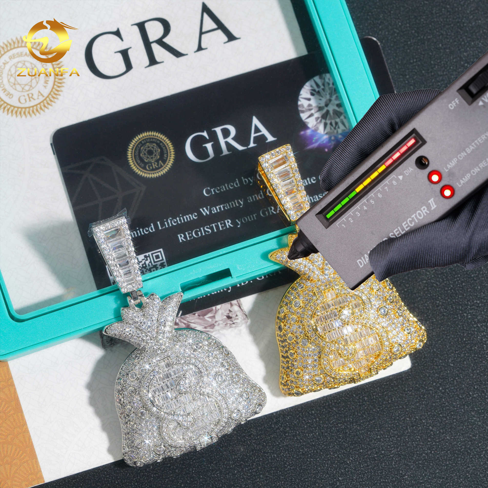 18k gold Plated Full Moissanite Diamond Hip Pop pendant D Vvs Moissanite Silver 925 Custom Dollar Money Bag ice out Pendant