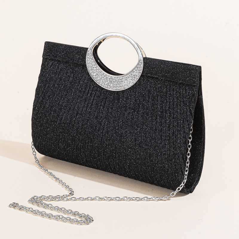 Clutch Bag New Diamond Inlaid High-end Shiny Bracelet Cocktail Dress Bag with Pleats Single Shoulder Crossbody Handbag Princess Banquet Bag 240920