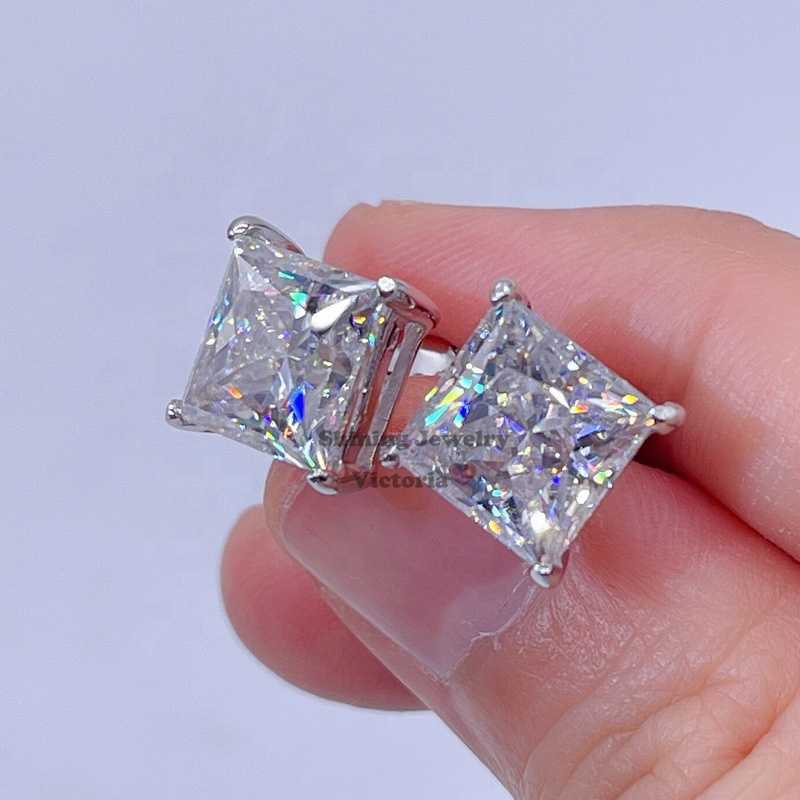 Screw Back Sterling Silver 925 GRA Certidicate VVS D Color Princess Cut Moissanite Earrings