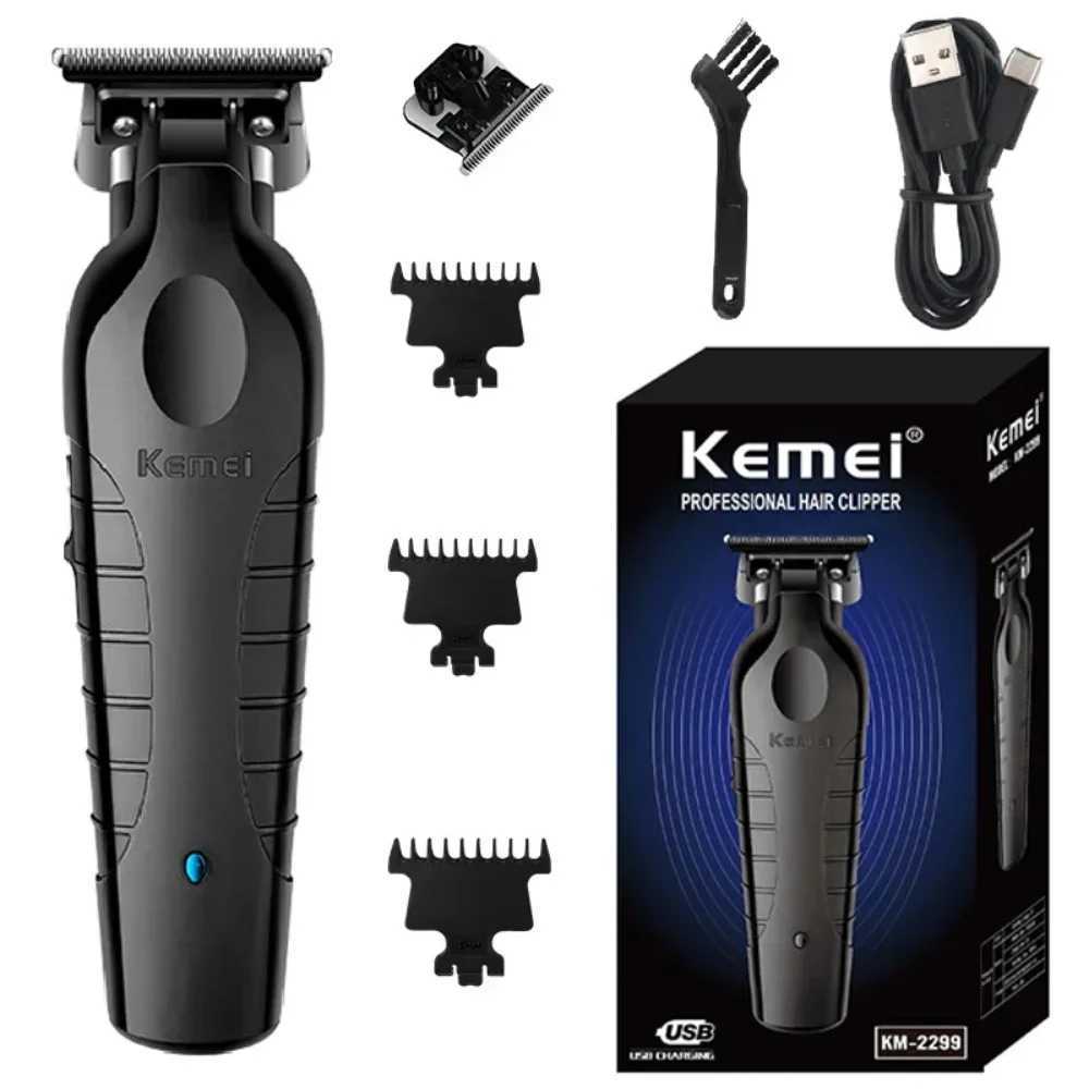 Kemei 2299 Barber Cordless Hair Trimmer 0mm Zero Gapped Carving Clipper Detailer Professional Electric Finish Cutting MachineXJ241207