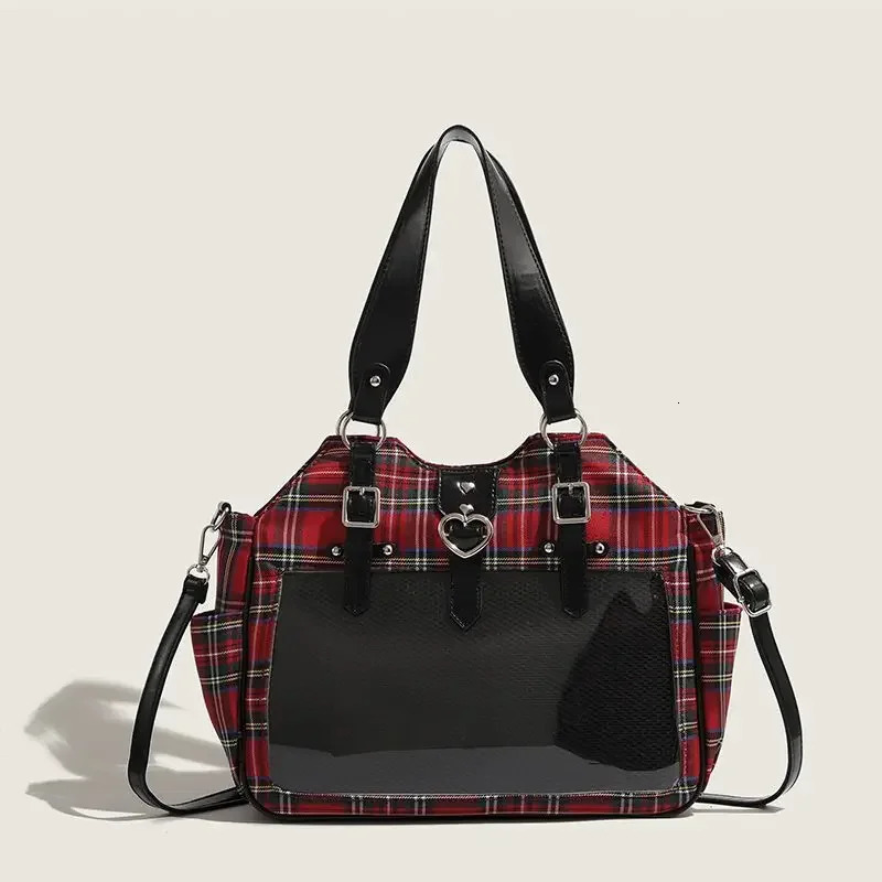 Ita bag retro red checkered shoulder bag womens fashionable and elegant transparent cross body bag canvas casual display handbag 241205