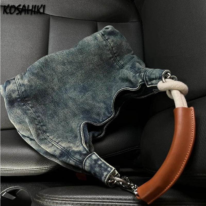 Vintage denim Y2k aesthetic handbag Korean fashion casual womens handbag fully matched fashion simple shoulder and lower arm bag 241205