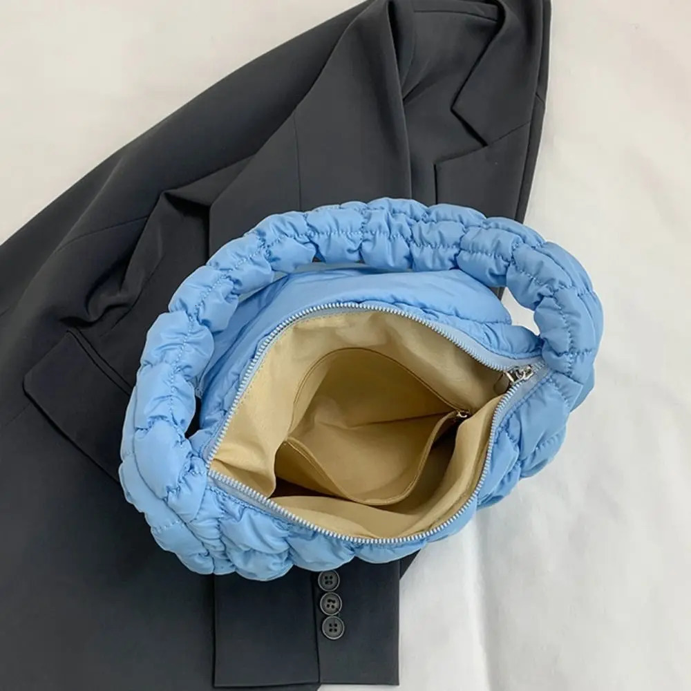 Fashion fabric cloud bubble handbag Korean style pleated cloud bag lightweight solid color nylon shoulder bag outdoor 241205