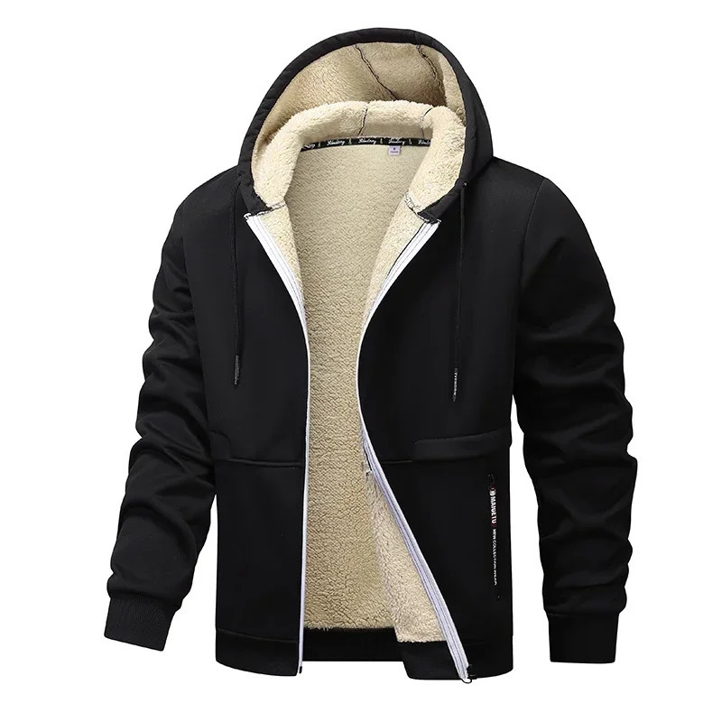Winter Lambswool Zipper Hoodies Thicken Warm Jacket Men Long Sleeve Sweatshirts Casual Sports Fleece Coats Hooded Man Jackets 241202