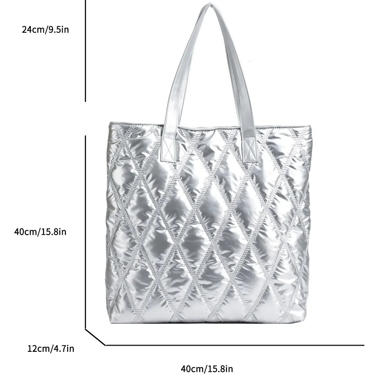 Gold silver large capacity handbag womens handbag fashion winter down shoulder bag womens travel notebook bag 241205