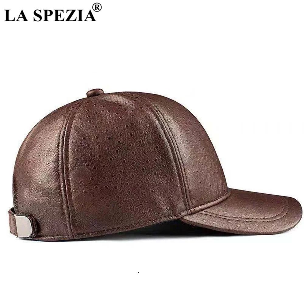 LA SPEZIA baseball cap sheepskin cap mens leather cap brown black high-quality genuine leather mens winter cap 241206