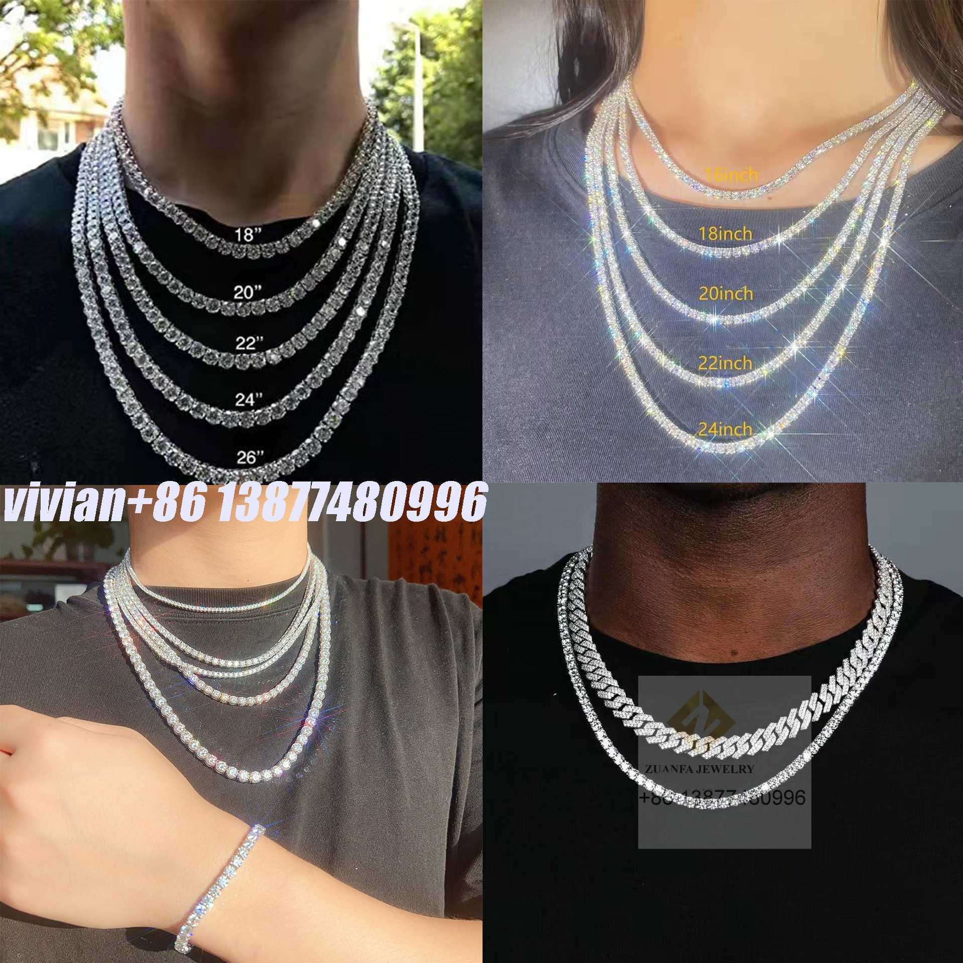 2MM 3MM 4MM 5MM 6.5MM 7MM 7.5MM 8MM Classic Necklace Silver VVS Moissanite Mens Chains Fine Jewelry Tennis Chain