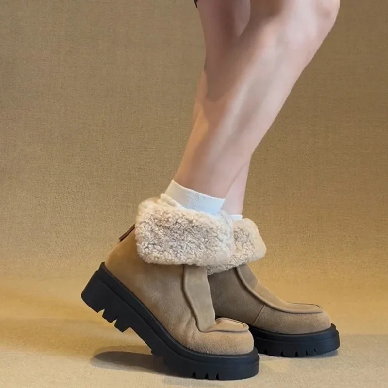 Winter Women Warm Plush Ankle Boots Elegant Low Heel Zippers Shoes Concise Cotton Short Botas De Mujer 241206