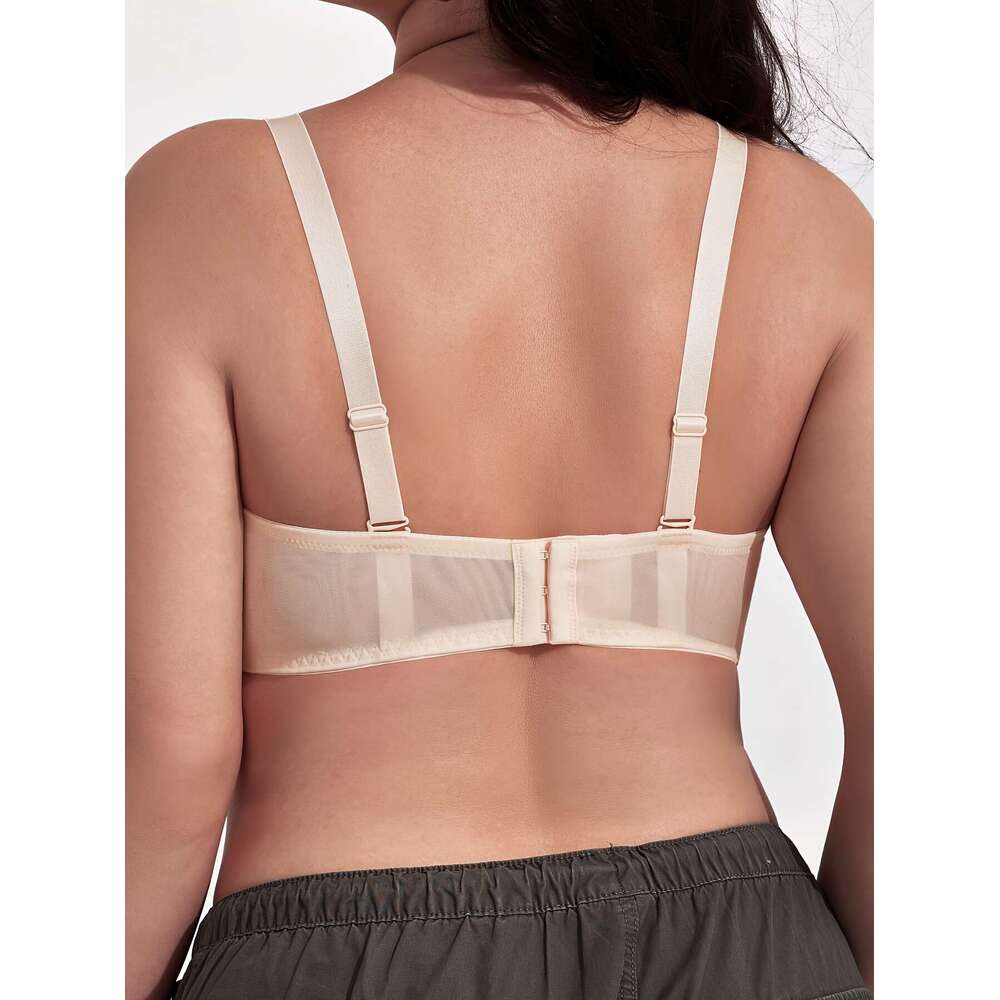 Women's Elegant Bra, Plus Size Bow Decorative Flower Lace Fan Edge Push Up Steel Rim Bra-K0570D