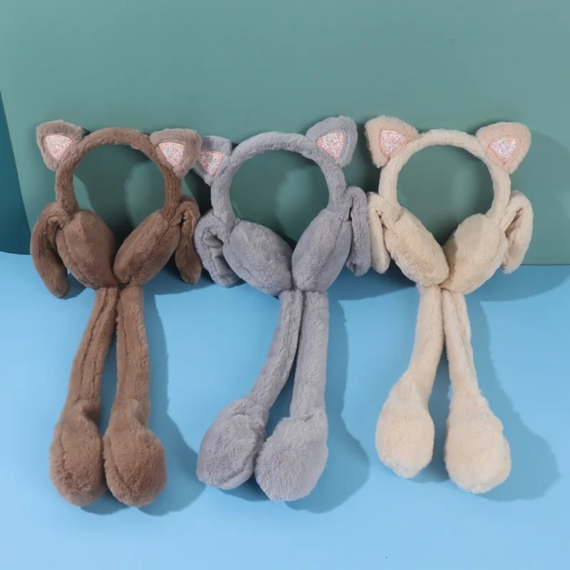 Interesting plush cat earmuffs mobile jumping cat earmuffs cute unisex childrens earmuffs solid color 241205